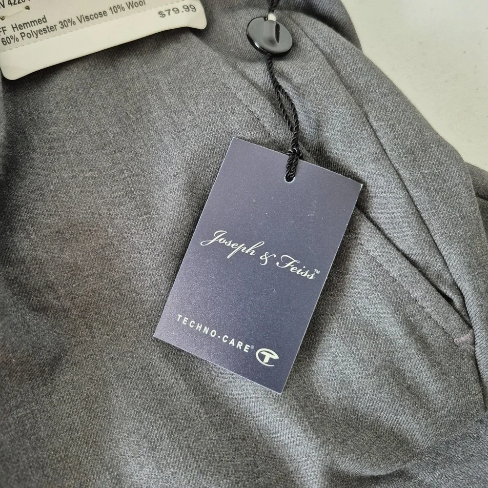 Joseph & Feiss Classic FitPants Mens 42x32 Gray Wool Blend  Dress Office NEW